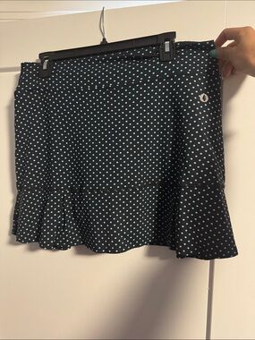 Polka Dot Ruffle Hem Tennis Skirt - Black with Light Blue Dots